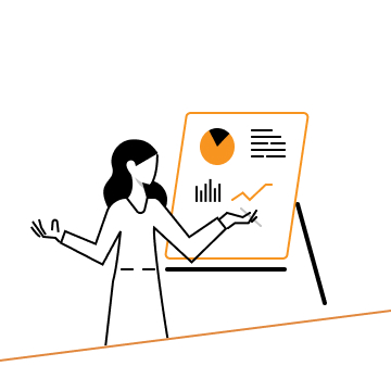 Illustration einer Person vor einem Flipchart mit Diagrammen