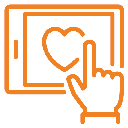 Icon von einem Tablet, auf dem ein Herz zu sehen ist