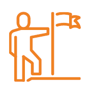 Icon von einer Person die einen Berg erklommen hat mit Zielflagge