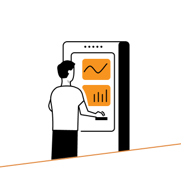 Illustration einer Person, die vor einem IT Server steht