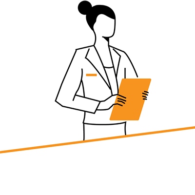 Illustration einer Person im Businessoutfit mit einer Mappe in der Hand.