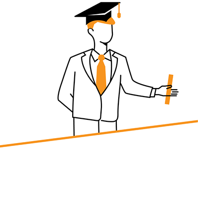 Illustration einer Person mit einem Absolventenhut und einer Urkunde in der Hand.