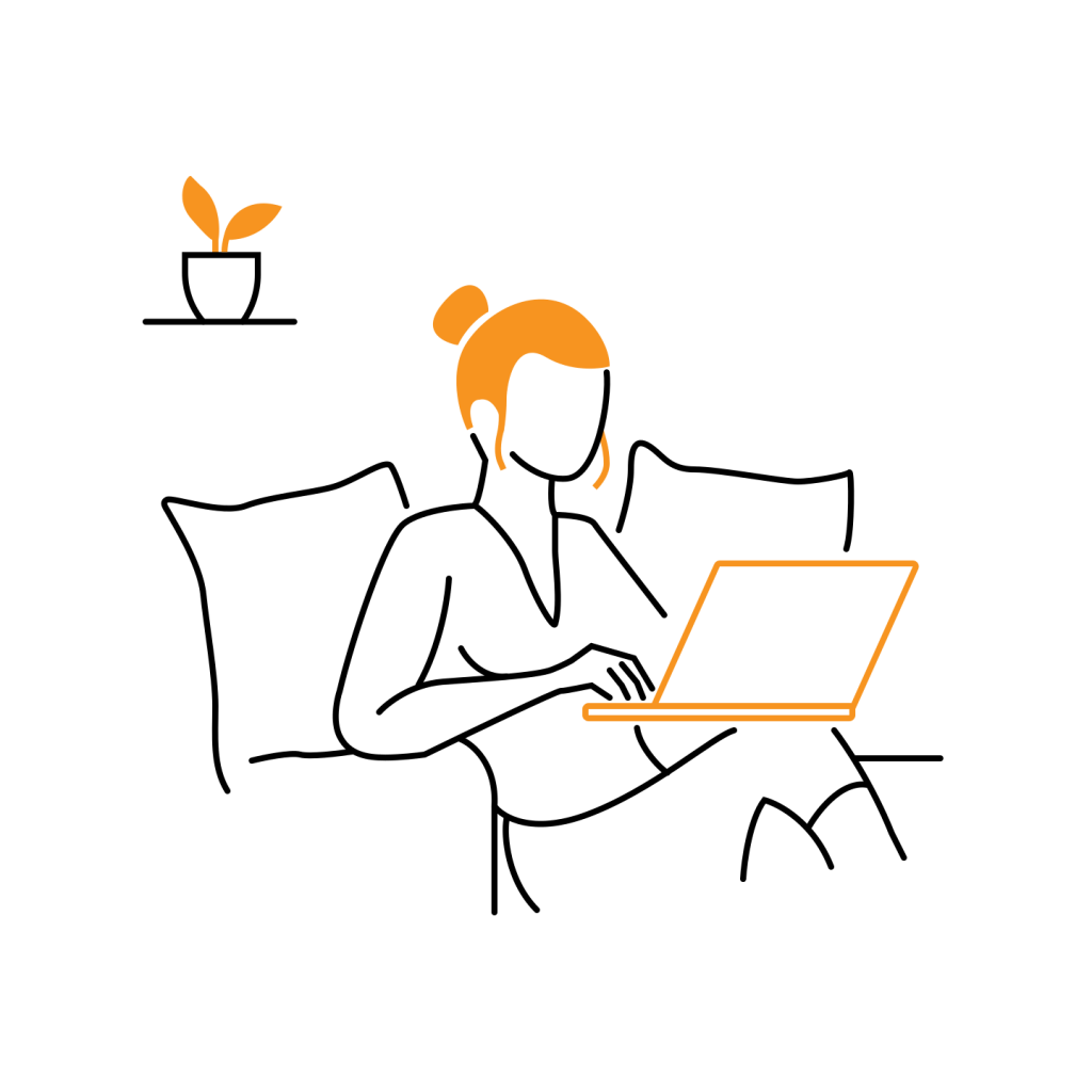 Illustration einer Person, die mit einem Laptop auf einem Sofa sitzt und arbeitet