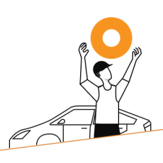 Illustration einer Person, die einen Reifen in die Luft wirft